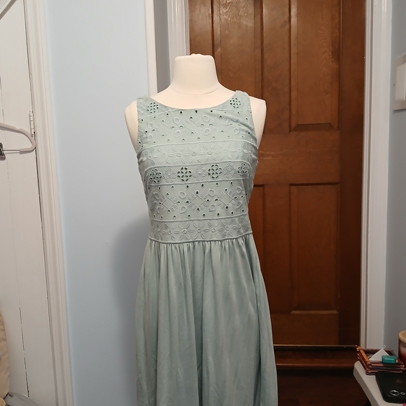 LOFT Dresses & Skirts - Sage Eyelet Embroidered Cotton Coastal Cottagecore Capsule